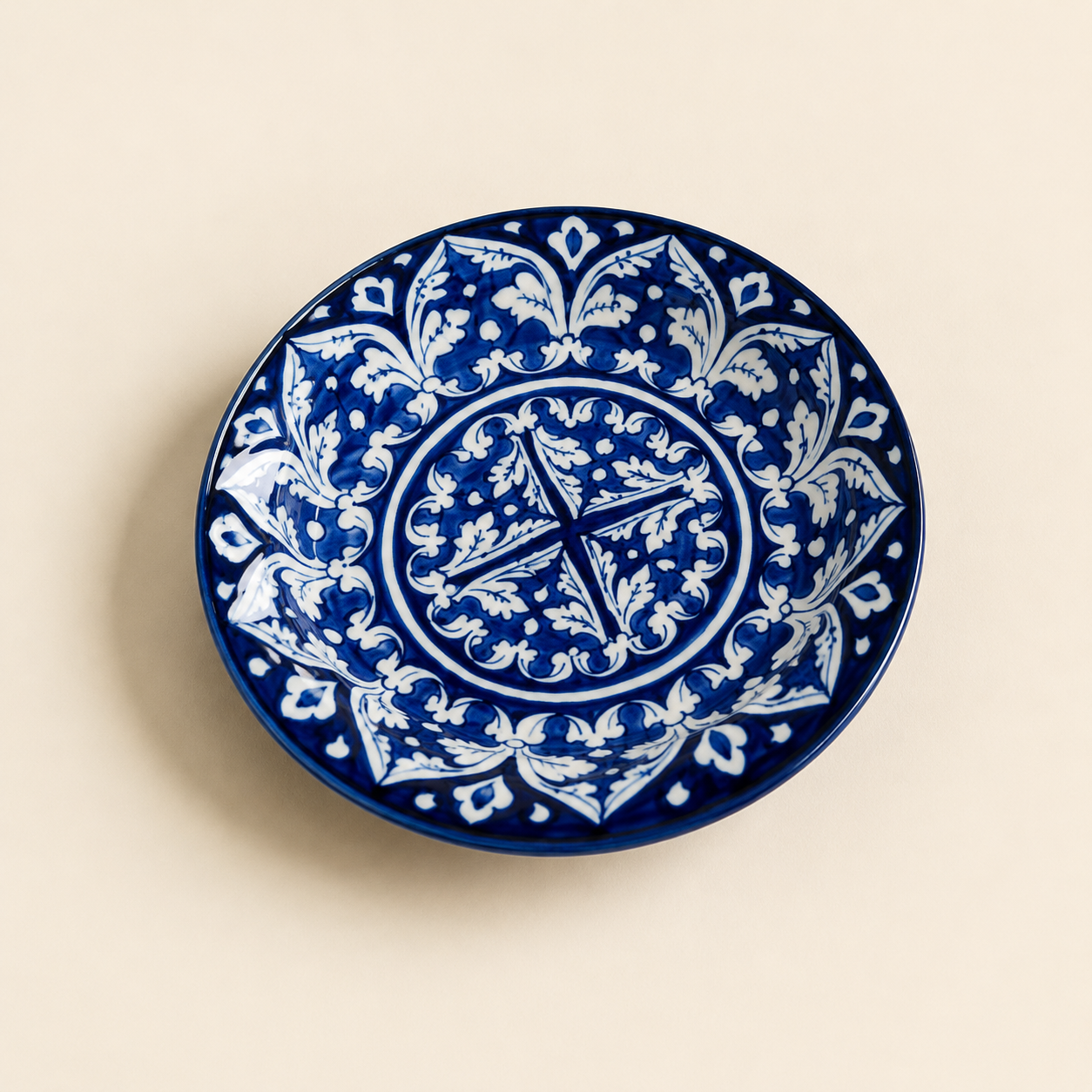 Blue Felicity Ceramic Quarter Plate – Hand-Painted Blue Pottery Decorative Plate