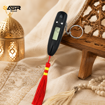 Digital Tasbih Counter Keychain with LCD Display and Red Tassel