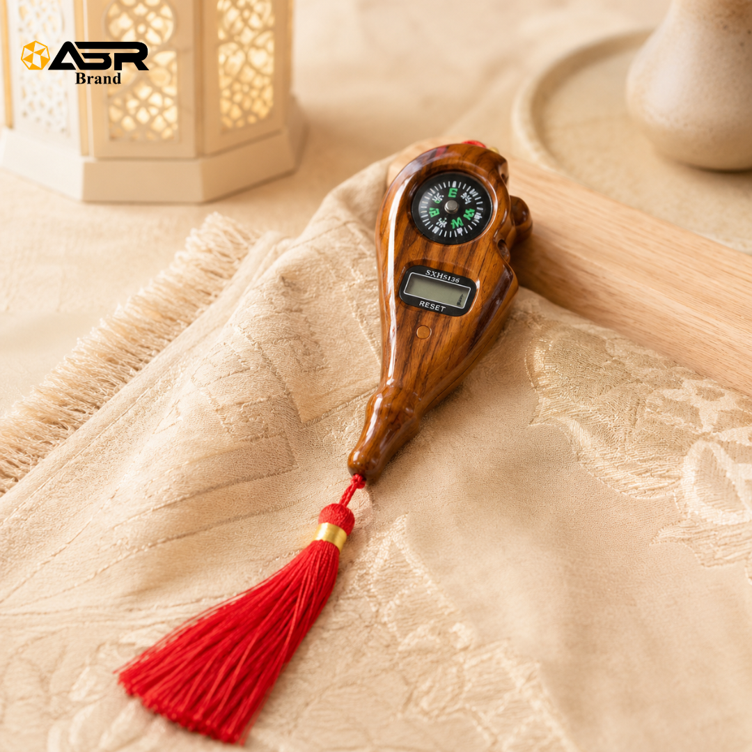 Digital Tasbih Counter with Compass and Red Tassel