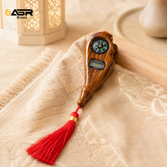Digital Tasbih Counter with Compass and Red Tassel
