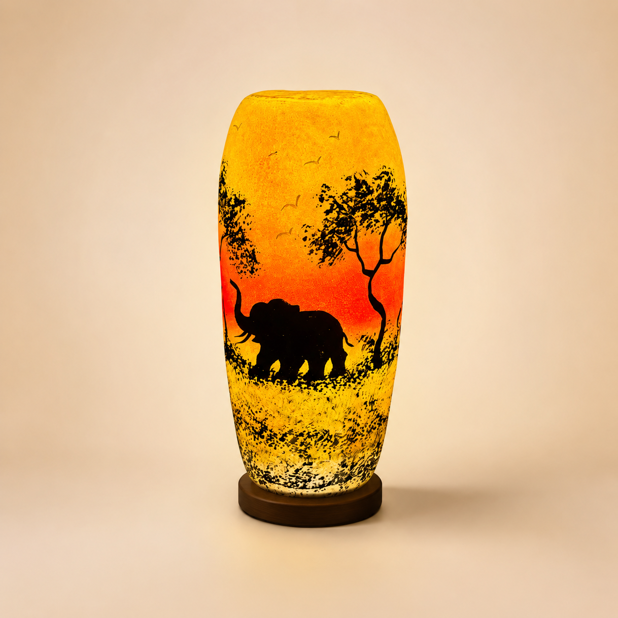 Bottle Shaped Camel Skin Lamp with Elephant Design – Handmade Decorative Table Lamp