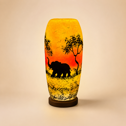 Bottle Shaped Camel Skin Lamp with Elephant Design – Handmade Decorative Table Lamp