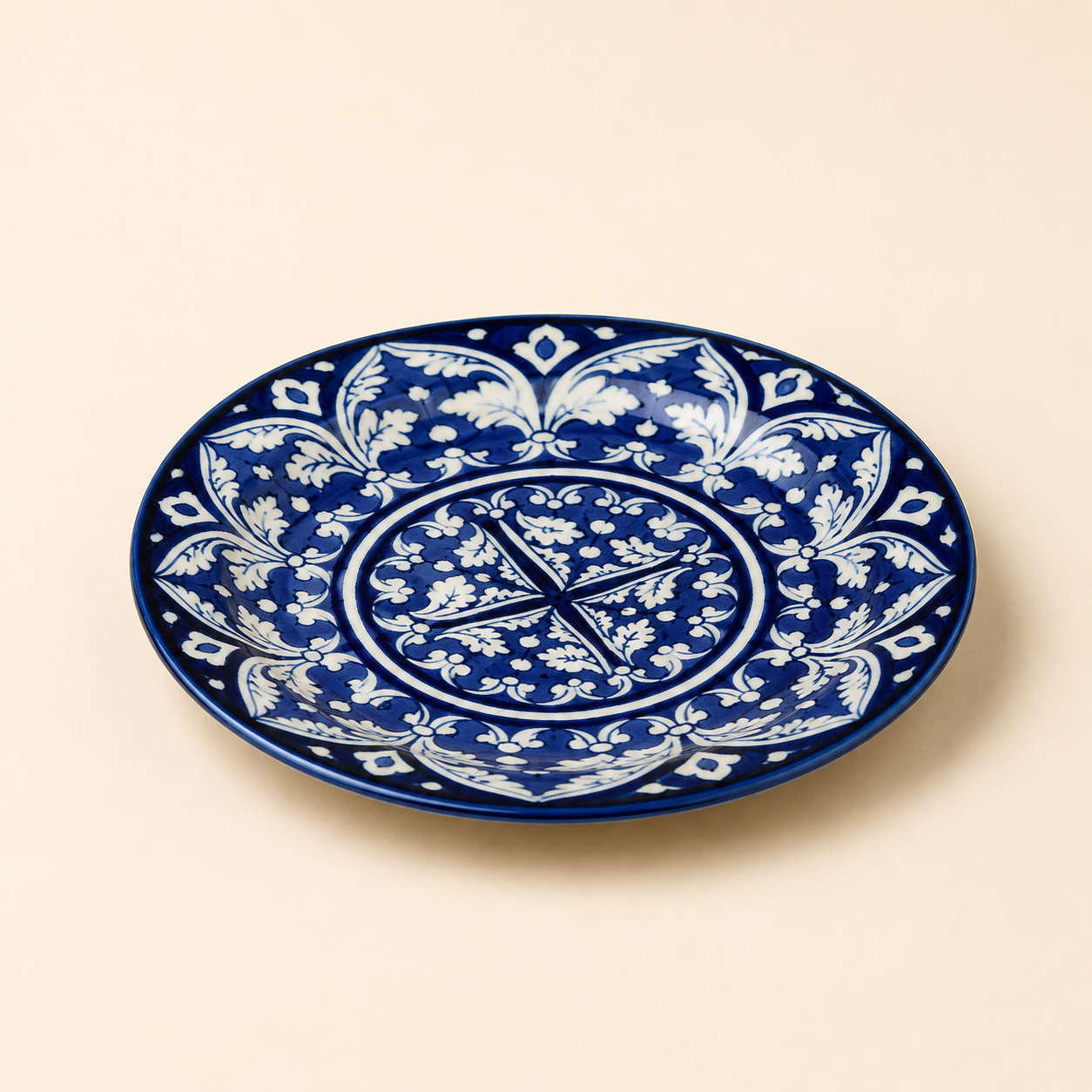 Blue Felicity Ceramic Quarter Plate – Hand-Painted Blue Pottery Decorative Plate