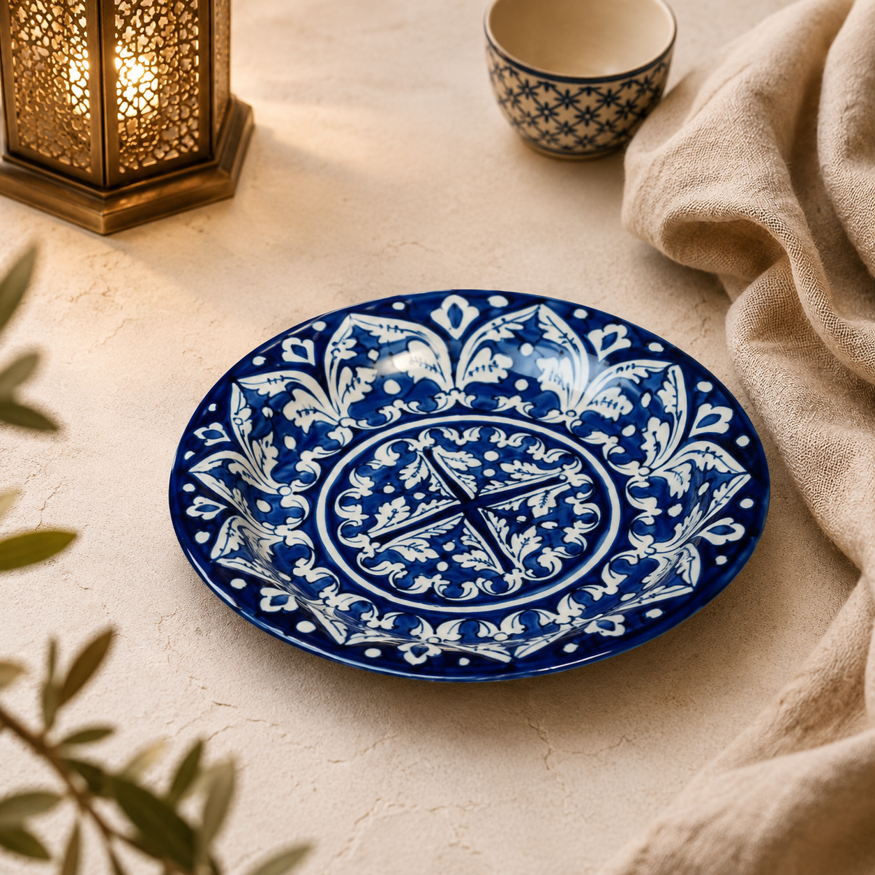 Blue Felicity Ceramic Quarter Plate – Hand-Painted Blue Pottery Decorative Plate